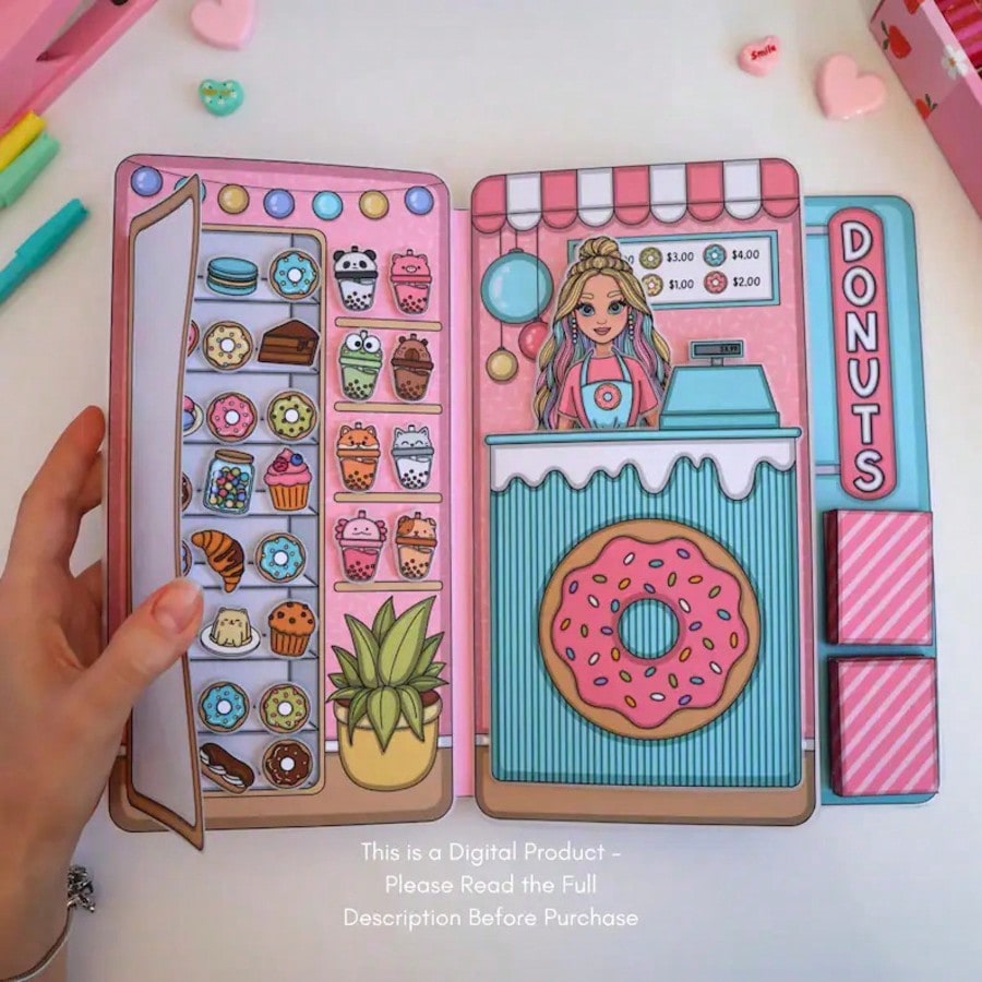 Kids Toys Shop - 도넛 가게 놀이 세트, DIY 종이