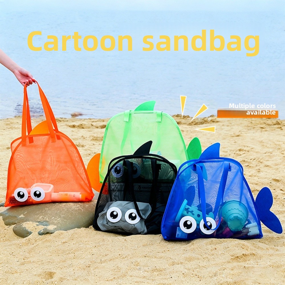 Kids Storage Toys - 어린이용 메쉬 비치백, 화려한 만화 상어