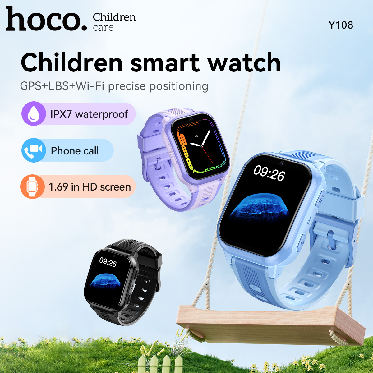 Kids Smartwatch Gps - HOCO Y108 1.69인치 HD LCD 곡면