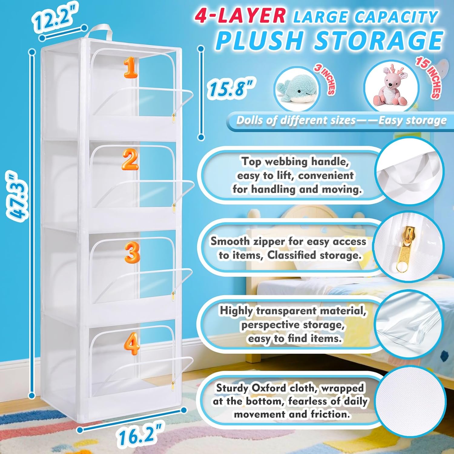 4단 투명 지퍼 방진 플러시 장난감 수납 정리함 가로& - Kids Storage Toys 리뷰 및 가격